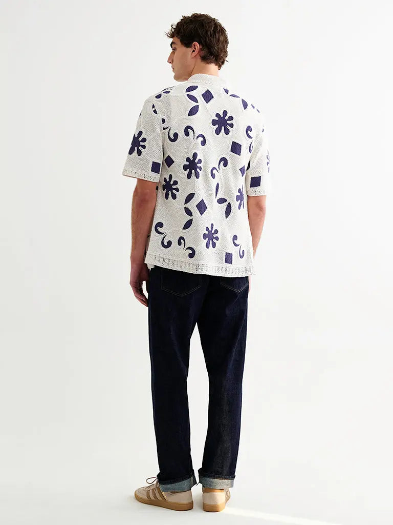 Porto- Ecru/Navy Doodle Crochet Knit Wax London Shirts