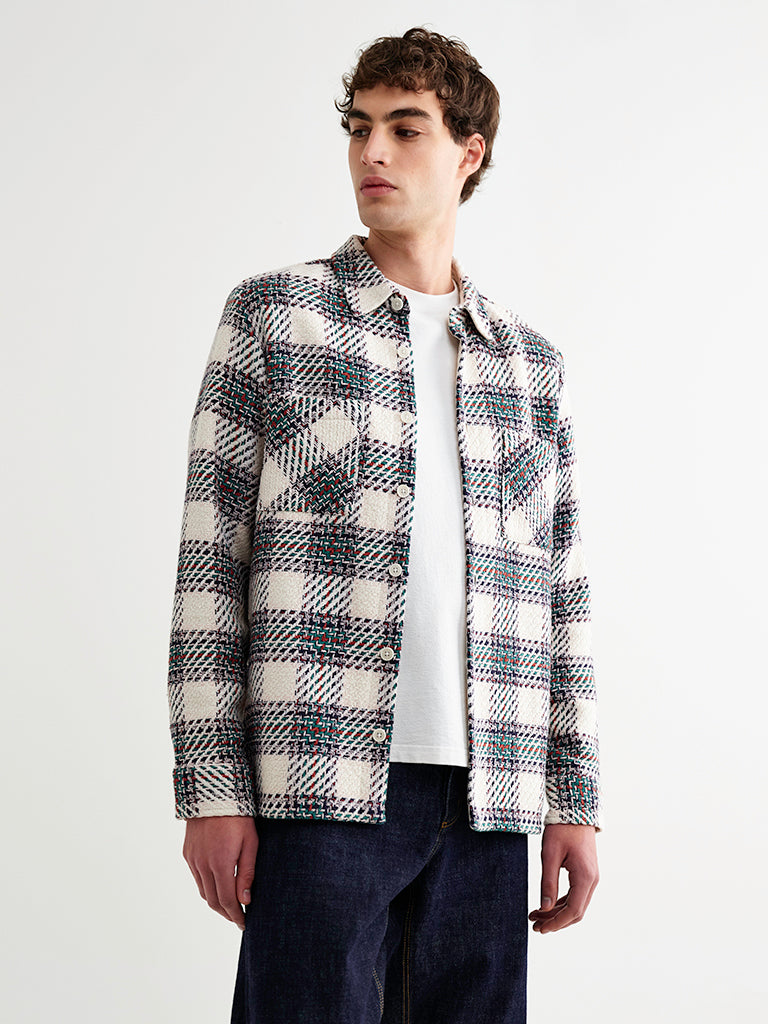 Whiting Overshirt- Ecru/Green Hutton Check Wax London Jackets