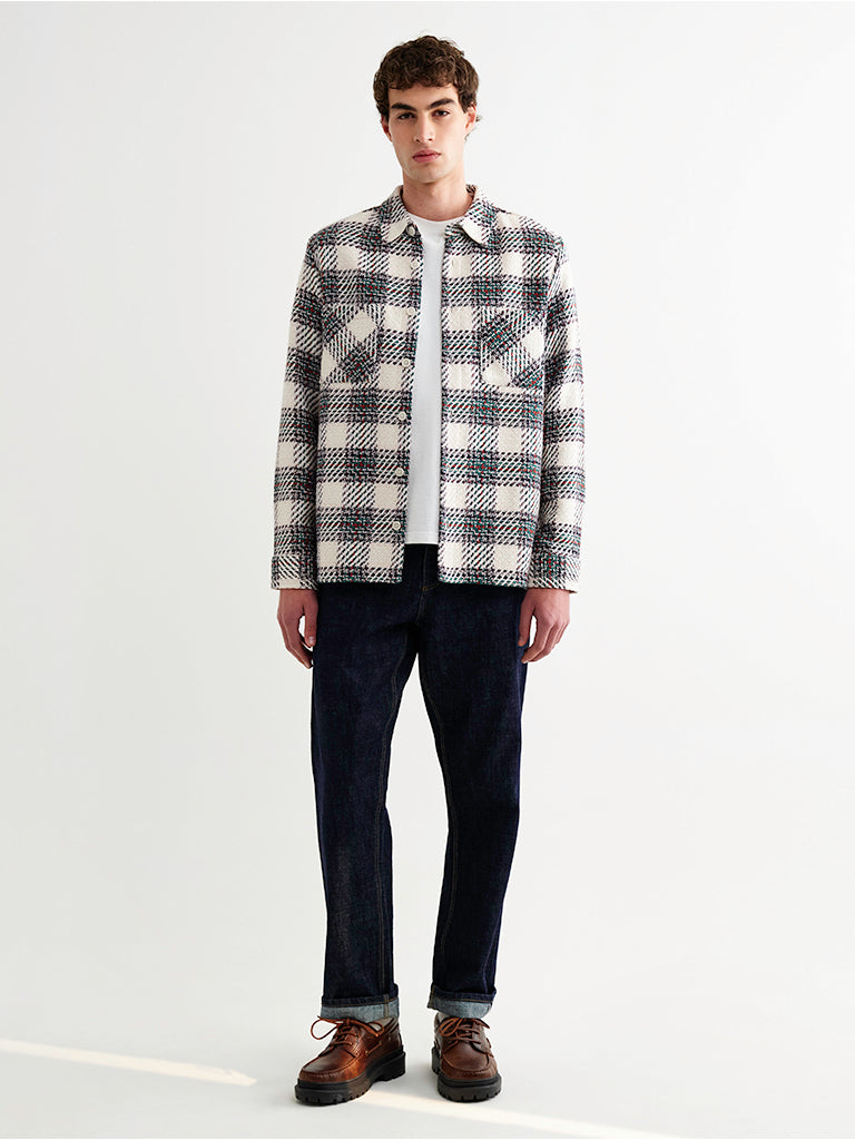Whiting Overshirt- Ecru/Green Hutton Check Wax London Jackets