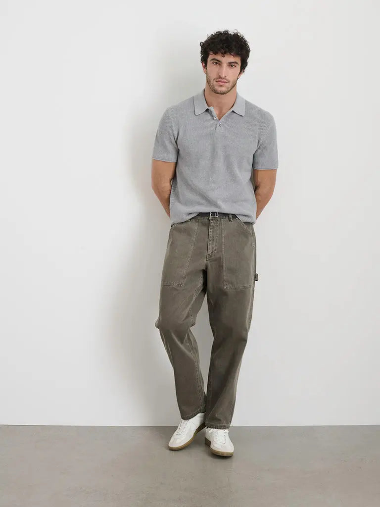 Eastwood Polo- Heather Grey Cotton Linen Polo Alex Mill Shirts