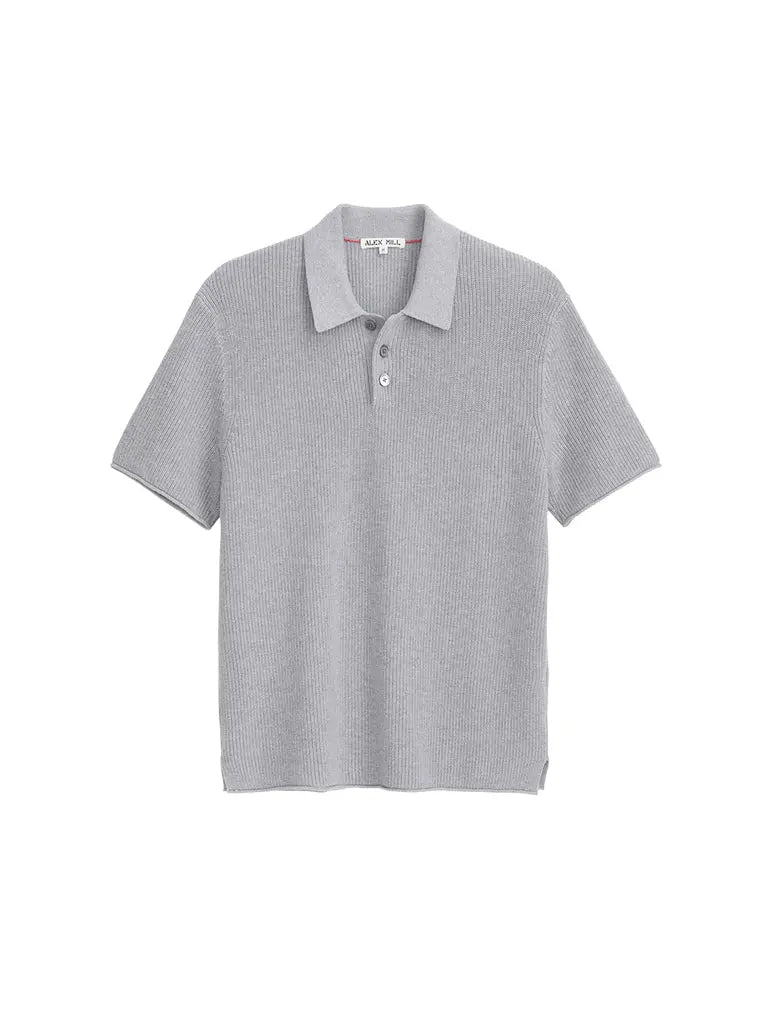 Eastwood Polo- Heather Grey Cotton Linen Polo Alex Mill Shirts