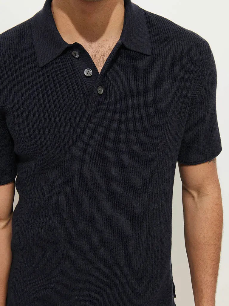 Eastwood Polo- Navy Cotton Linen Alex Mill Shirts