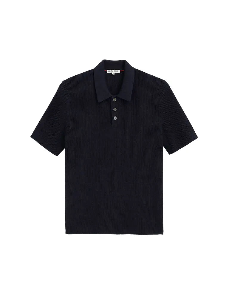 Eastwood Polo- Navy Cotton Linen Alex Mill Shirts