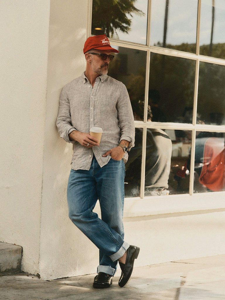 Jack Shirt- Burgundy University Stripe Linen Taylor Stitch Shirts