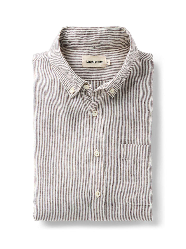 Jack Shirt- Burgundy University Stripe Linen Taylor Stitch Shirts