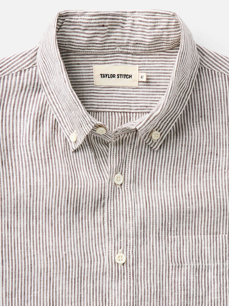 Jack Shirt- Burgundy University Stripe Linen Taylor Stitch Shirts