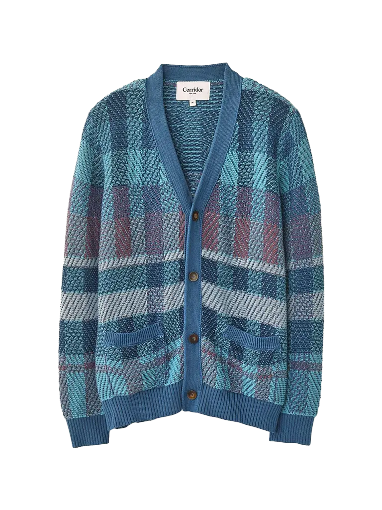 Blow Up Plaid Cardigan- Blue Corridor