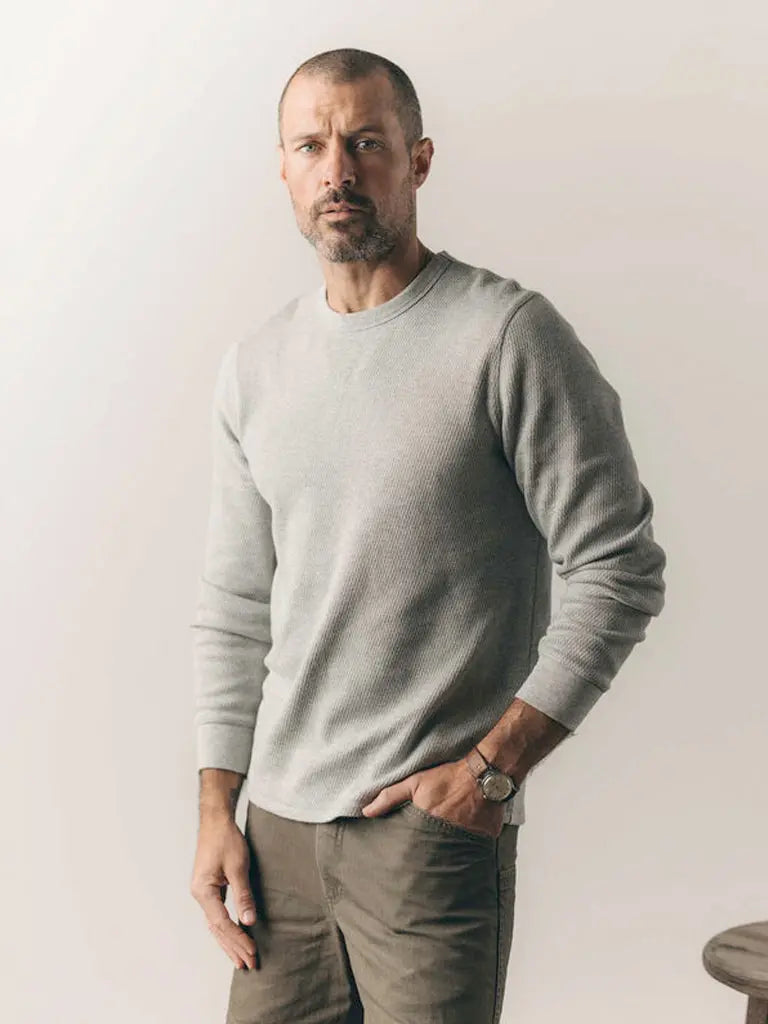 Organic Cotton Waffle Crew- Heather Grey Taylor Stitch Sweaters