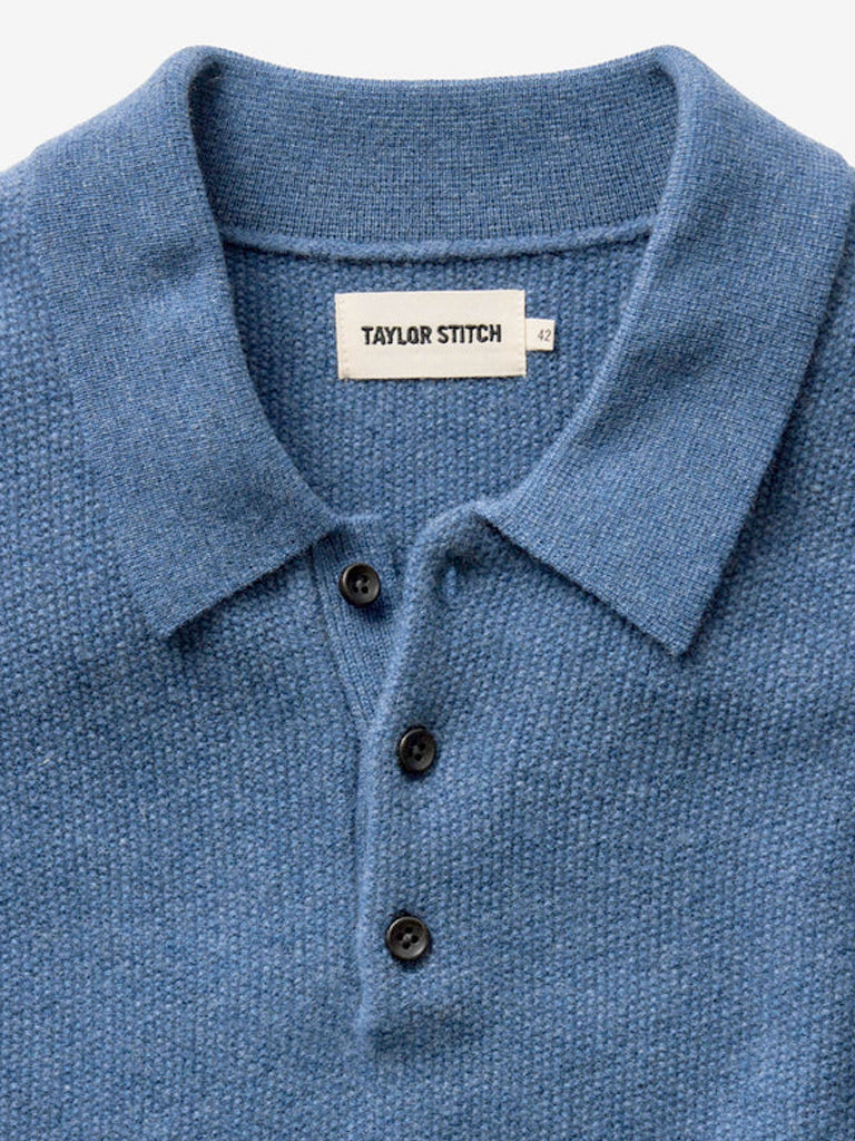 Newton Sweater Polo- Clear Heather Blue Taylor Stitch Sweaters