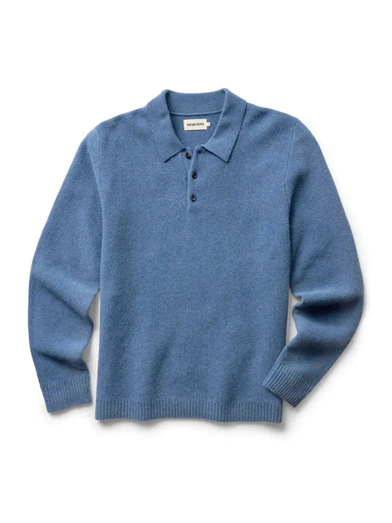 Newton Sweater Polo- Clear Heather Blue Taylor Stitch Sweaters