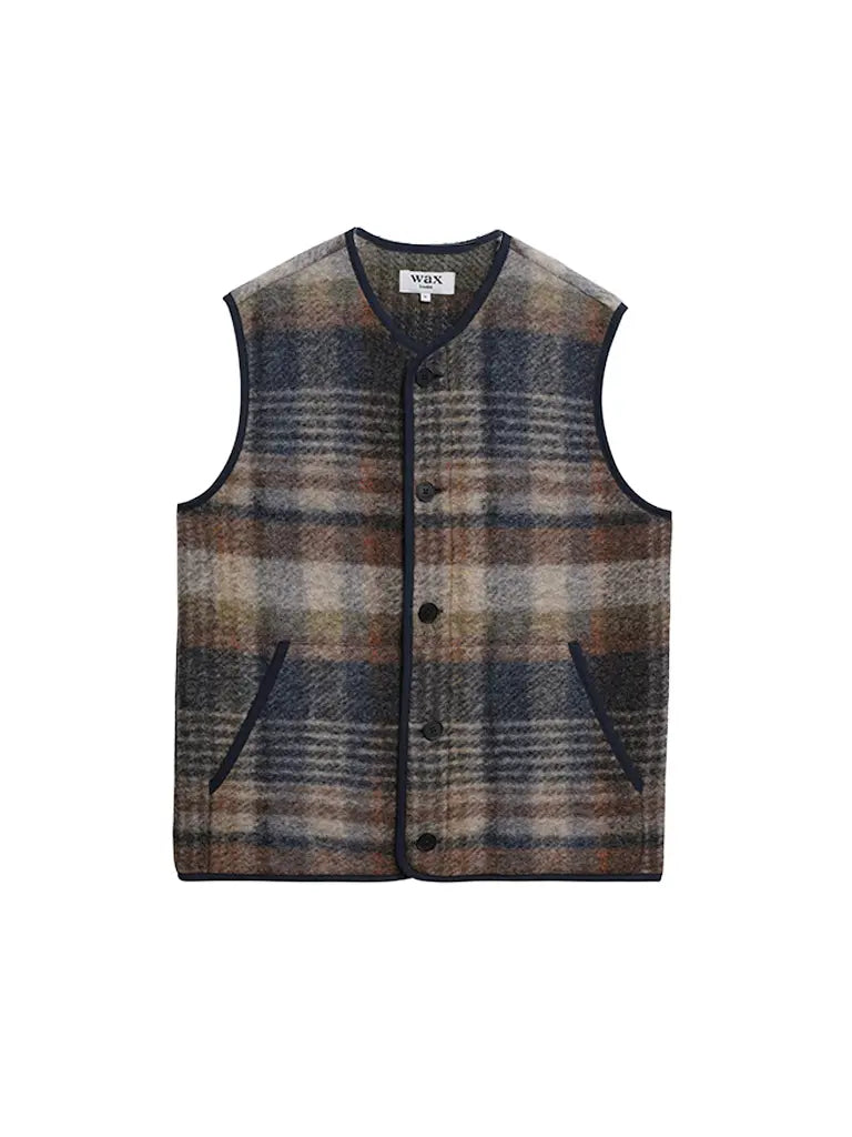 Gower Gilet- Oatmeal And Multicolour Check Wool Wax London Jackets