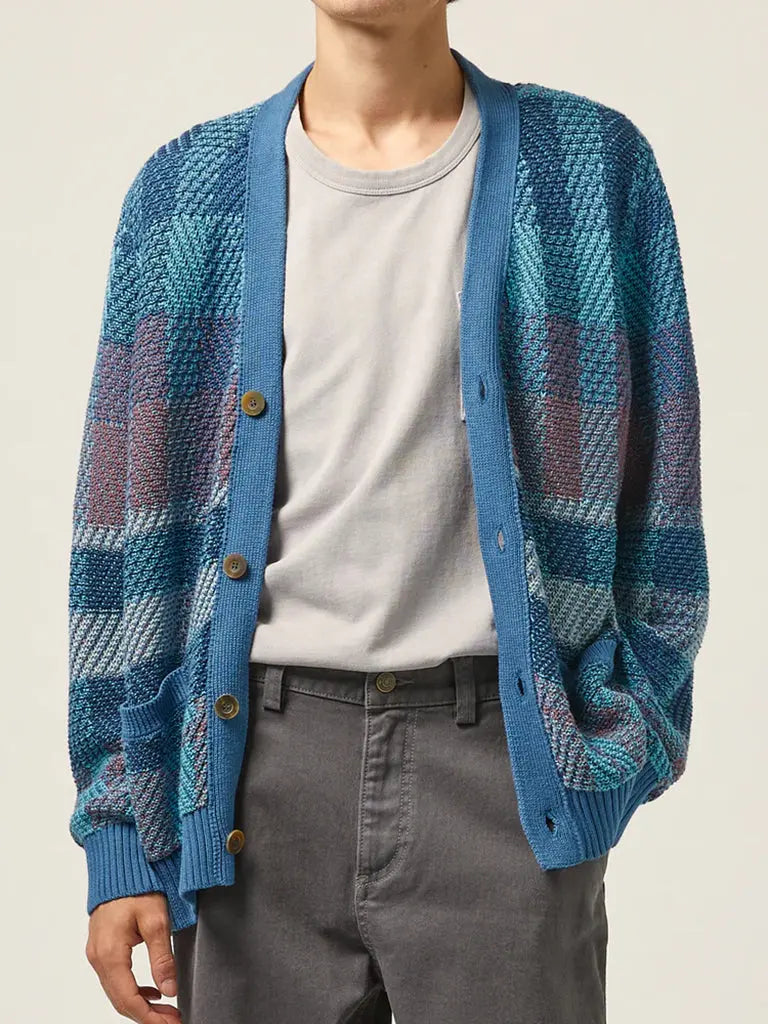 Blow Up Plaid Cardigan- Blue Corridor