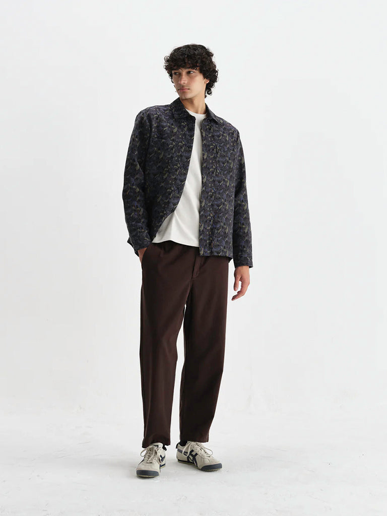 Whiting Overshirt- Navy Camo Jacquard Wax London Jackets