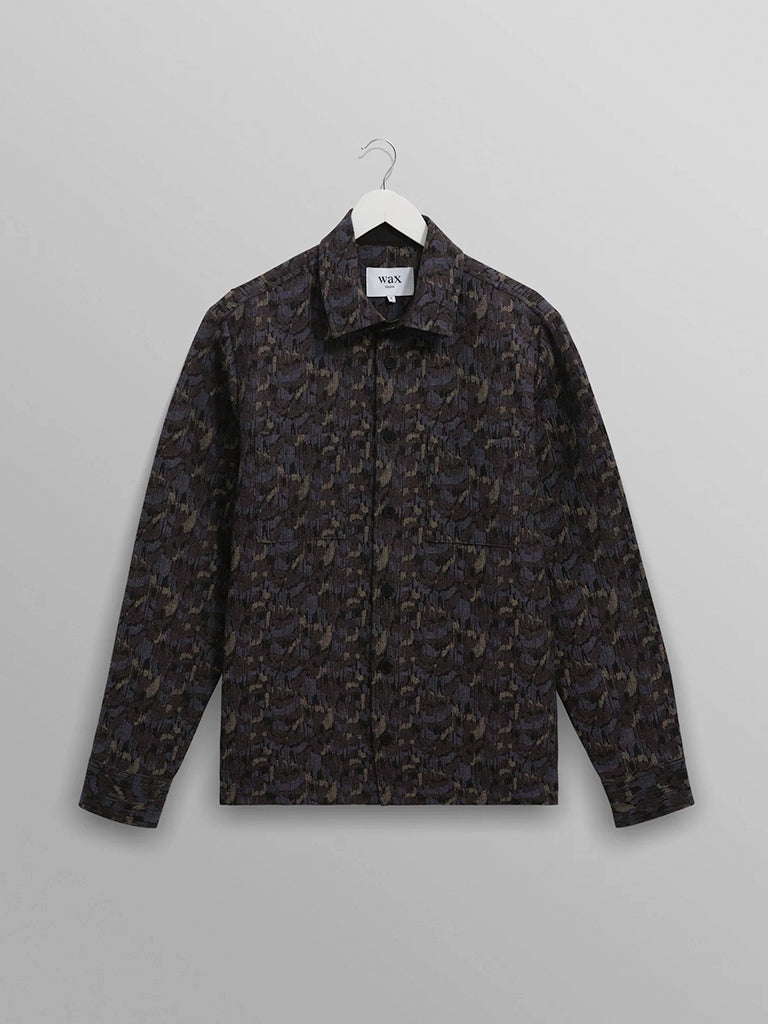 Whiting Overshirt- Navy Camo Jacquard Wax London Jackets