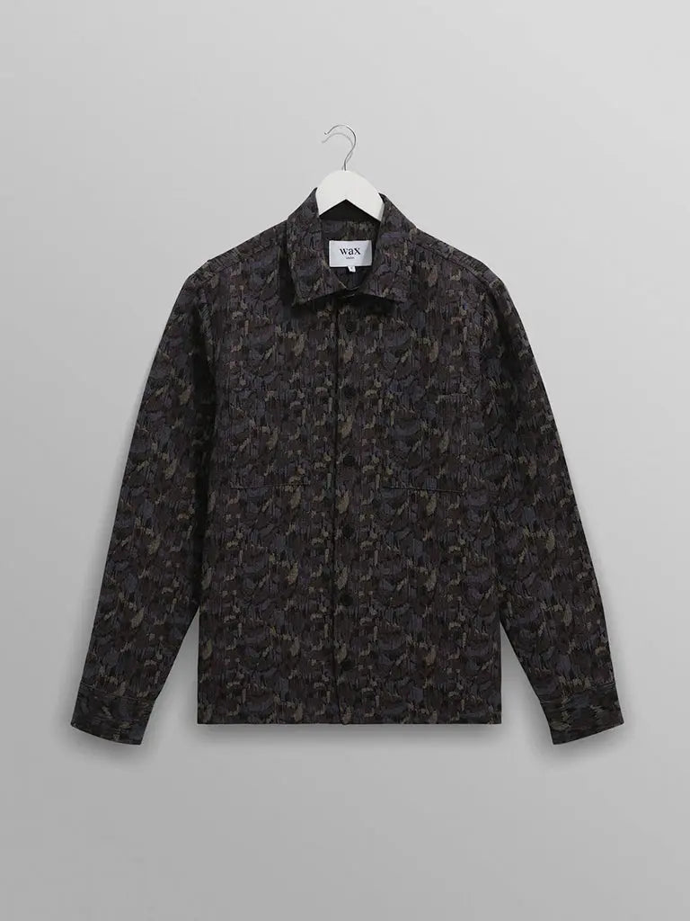 Whiting Overshirt- Navy Camo Jacquard Wax London Jackets