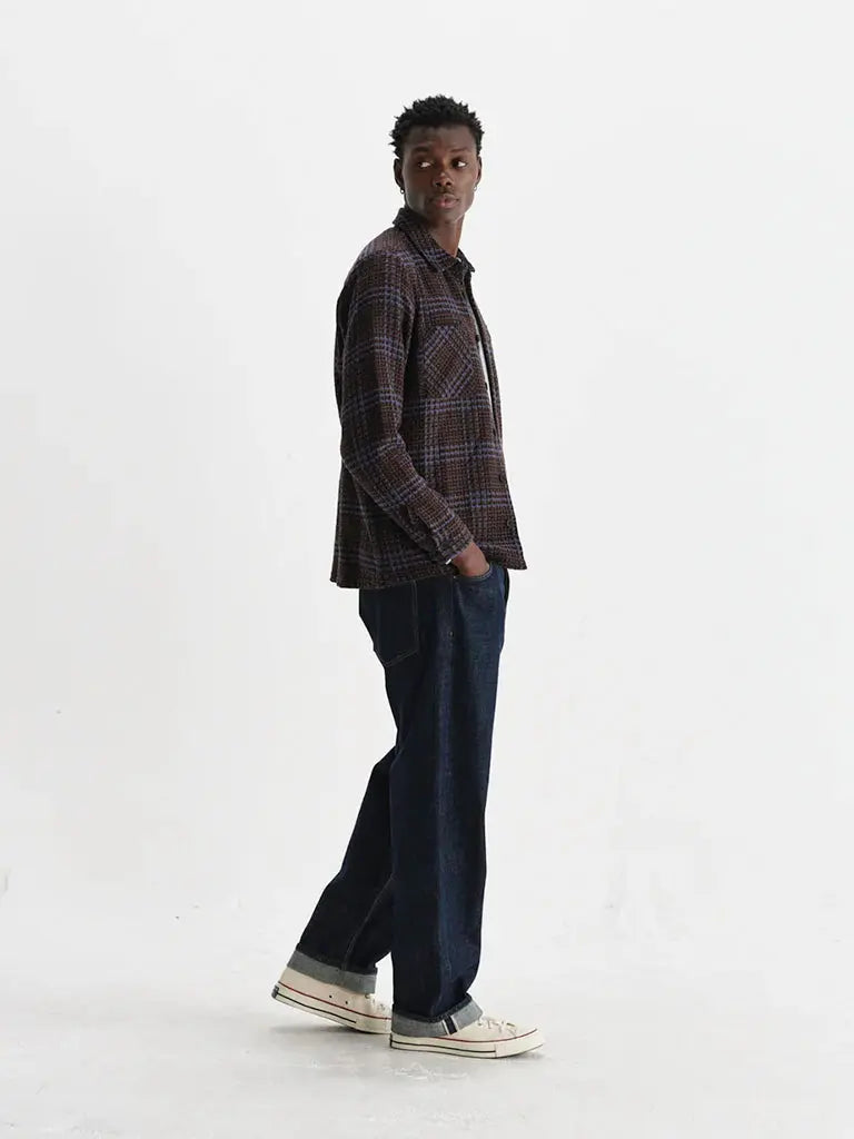 Whiting Overshirt- Brown/Blue Skate Check Wax London Jackets