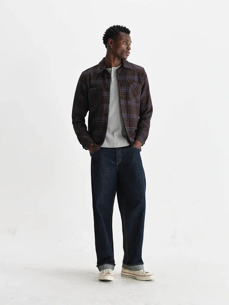Whiting Overshirt- Brown/Blue Skate Check Wax London Jackets