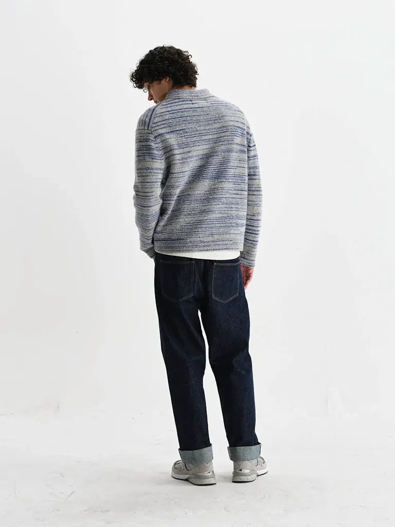 Alpha Zip Polo- Grey/Blue Space Dye Wax London Sweaters