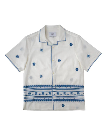 Didcot Shirt- Daisy Embroidery Ecru/Blue