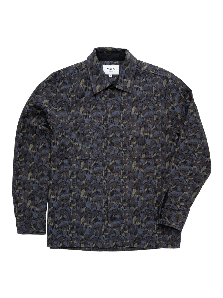 Whiting Overshirt- Navy Camo Jacquard Wax London Jackets