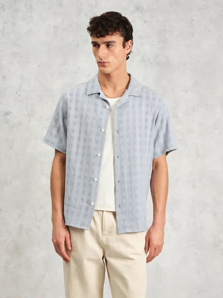 Didcot Open Weave Short Sleeve- Pale Blue Wax London