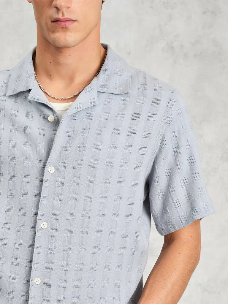 Didcot Open Weave Short Sleeve- Pale Blue Wax London