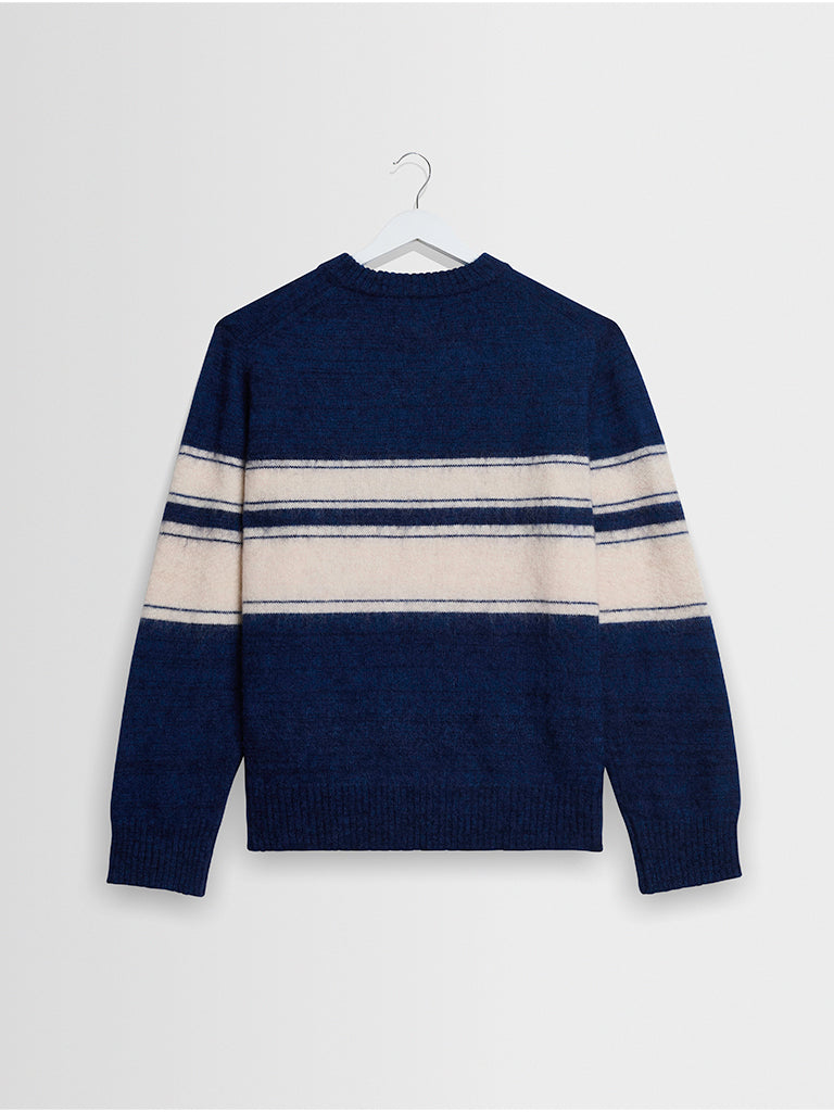 Wilde Crew- Blue Ecru Retro Stripe Wax London Sweaters