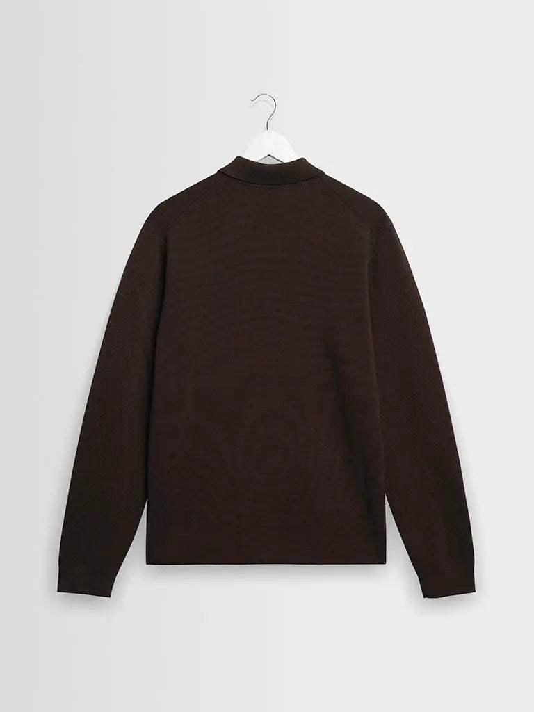 Maley Zip Polo- Dark Brown Milano Knit Wax London Sweaters