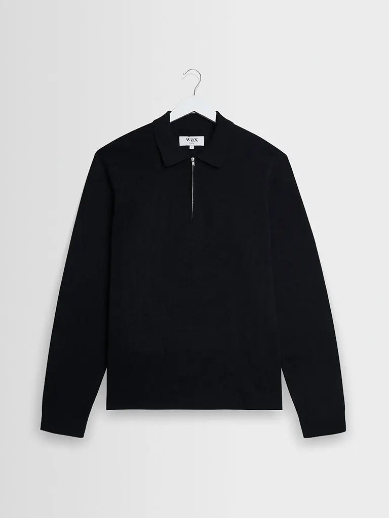 Maley Zip Polo- Black Milano Knit Wax London Sweaters