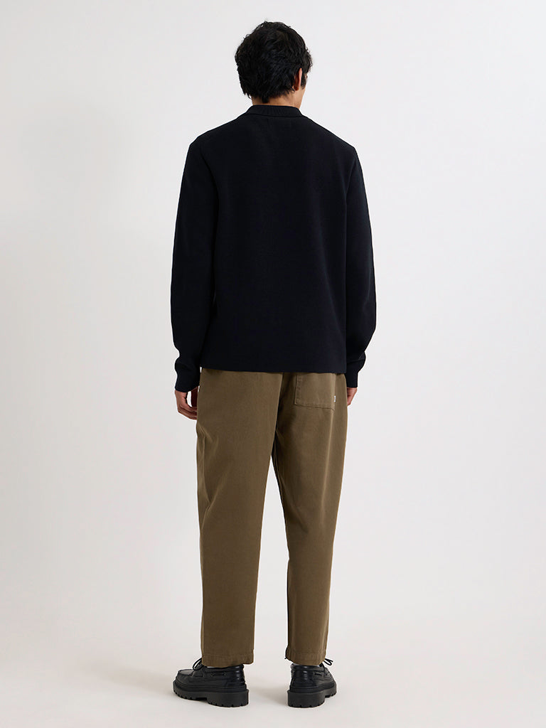Maley Zip Polo- Black Milano Knit Wax London Sweaters