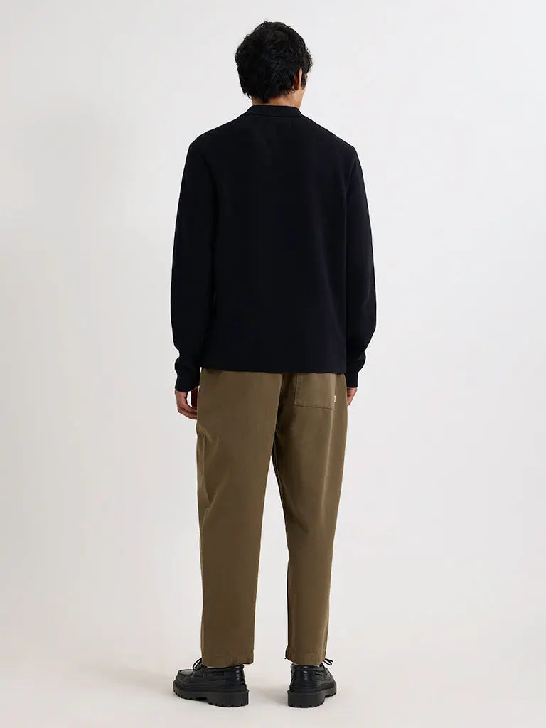 Maley Zip Polo- Black Milano Knit Wax London Sweaters