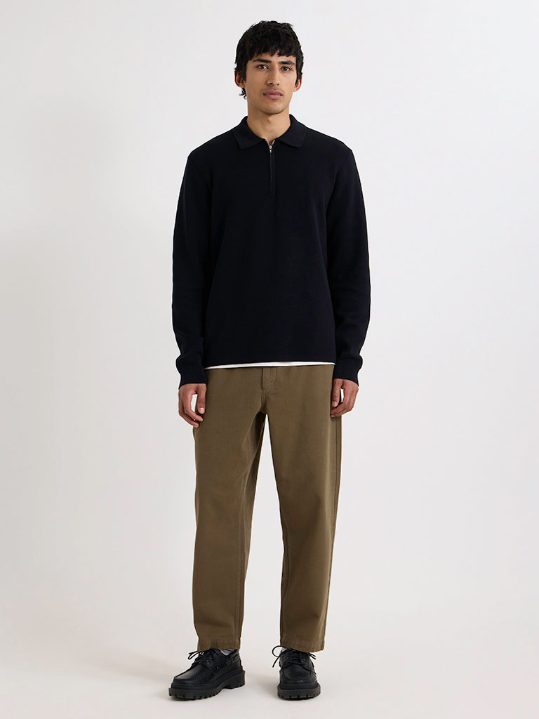 Maley Zip Polo- Black Milano Knit Wax London Sweaters