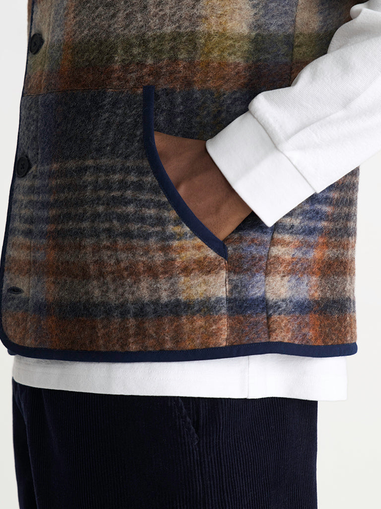 Gower Gilet- Oatmeal And Multicolour Check Wool Wax London Jackets