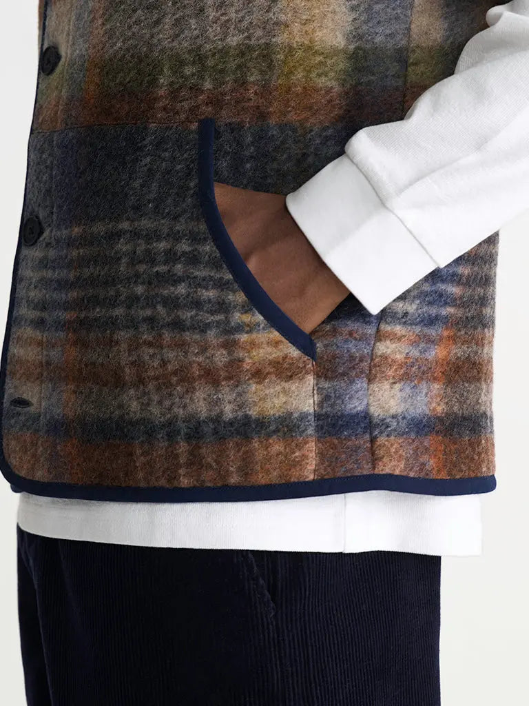 Gower Gilet- Oatmeal And Multicolour Check Wool Wax London Jackets