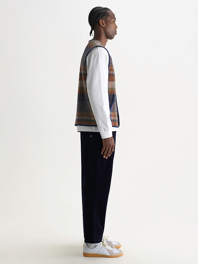 Gower Gilet- Oatmeal And Multicolour Check Wool Wax London Jackets