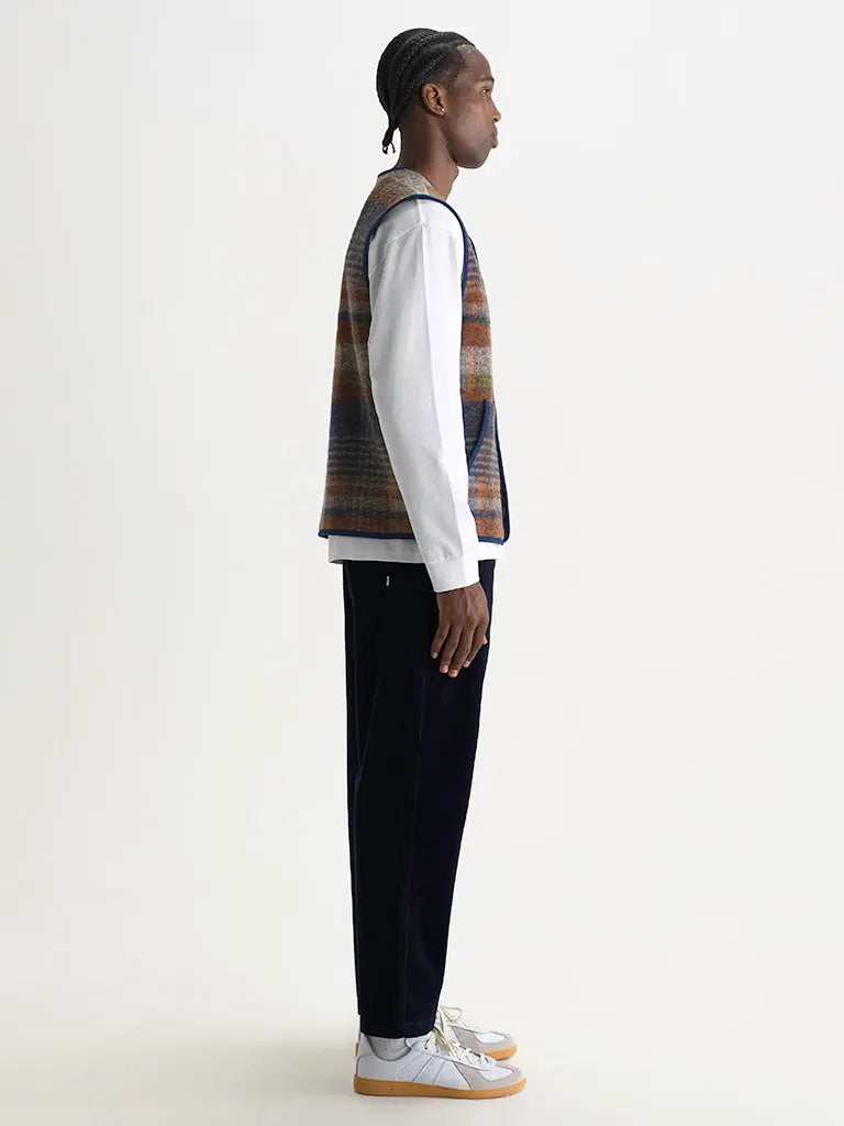 Gower Gilet- Oatmeal And Multicolour Check Wool Wax London Jackets