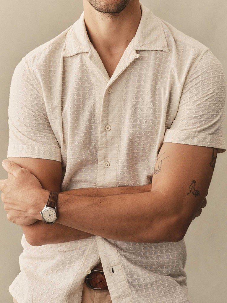 Davis Shirt- White Embroidered Stripe Taylor Stitch Shirts