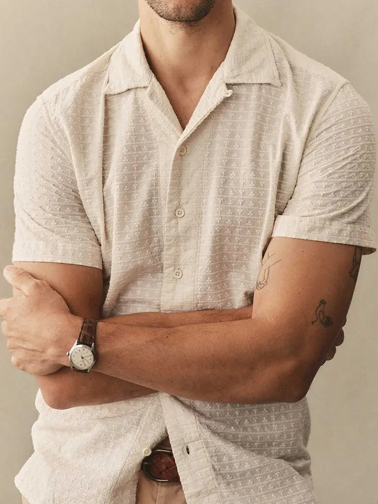 Davis Shirt- White Embroidered Stripe Taylor Stitch Shirts