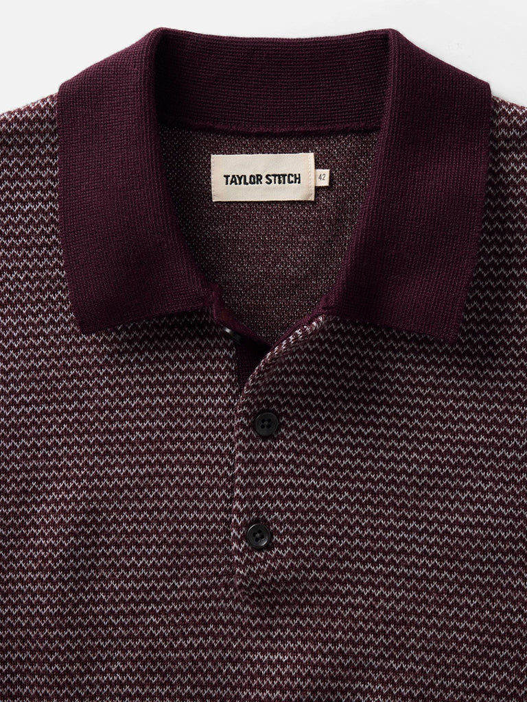 Newton Sweater Polo- Burgundy Birdseye Merino Taylor Stitch Sweaters