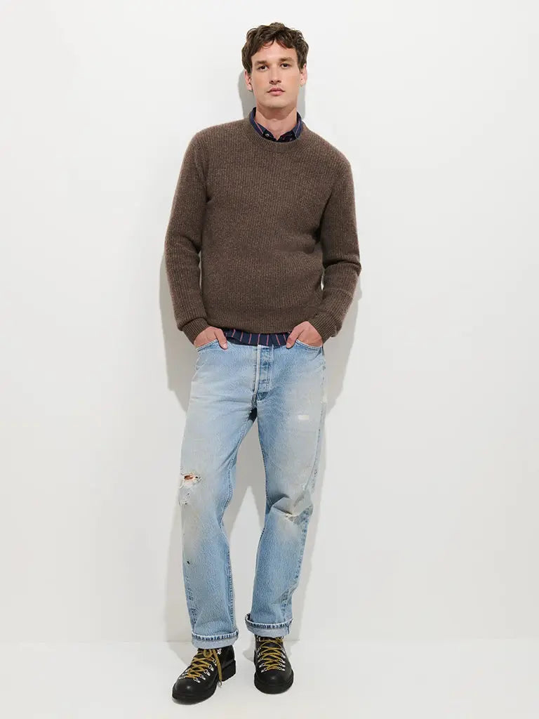 Jordan Sweater- Heather Espresso Cashmere Alex Mill Sweaters