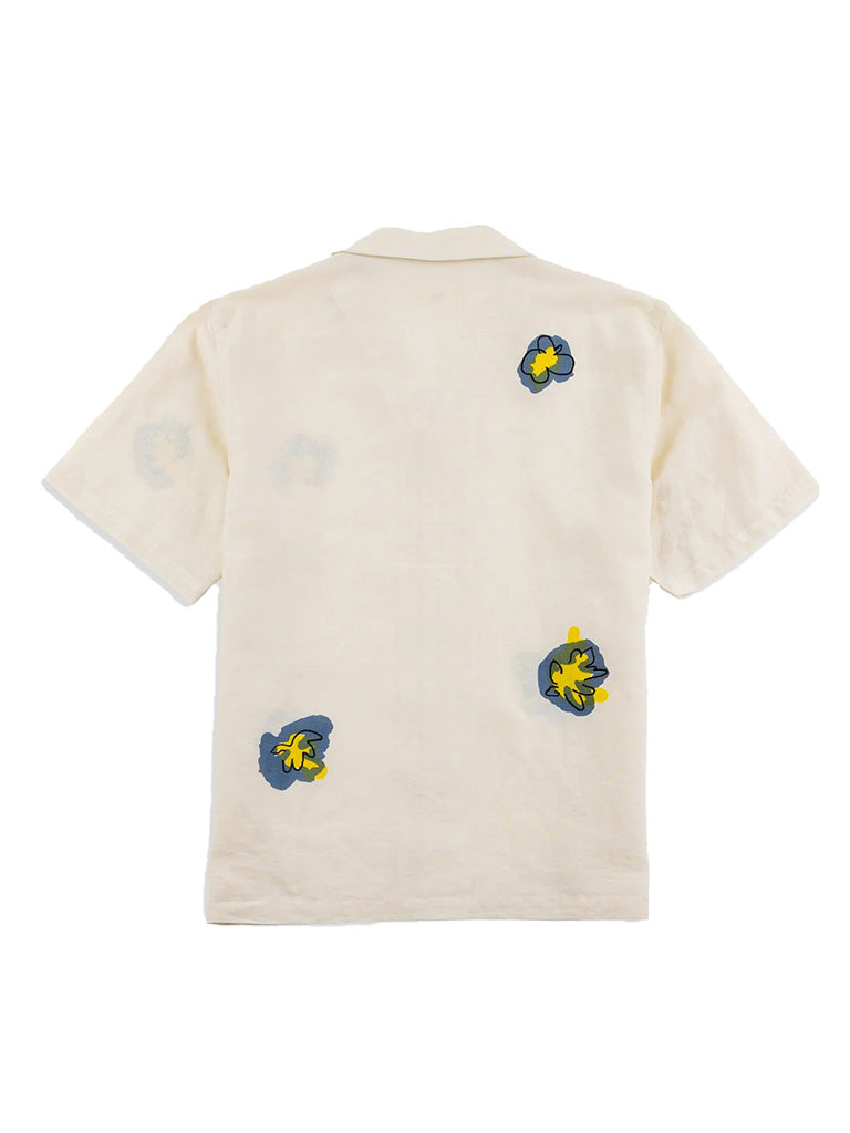 Relaxed Soft Collar Shirt- Embroidered Flower Ecru Folk Shirts