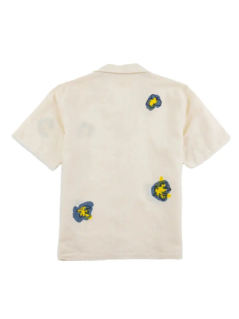 Relaxed Soft Collar Shirt- Embroidered Flower Ecru Folk Shirts