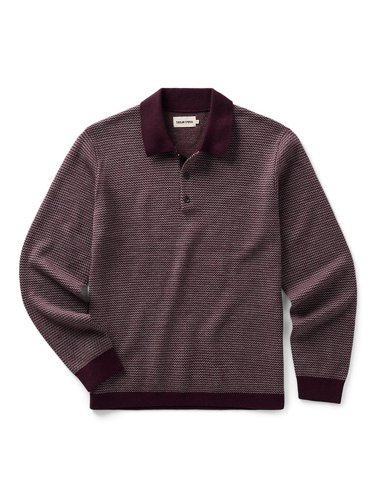 Newton Sweater Polo- Burgundy Birdseye Merino Taylor Stitch Sweaters