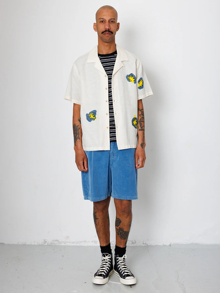 Relaxed Soft Collar Shirt- Embroidered Flower Ecru Folk Shirts