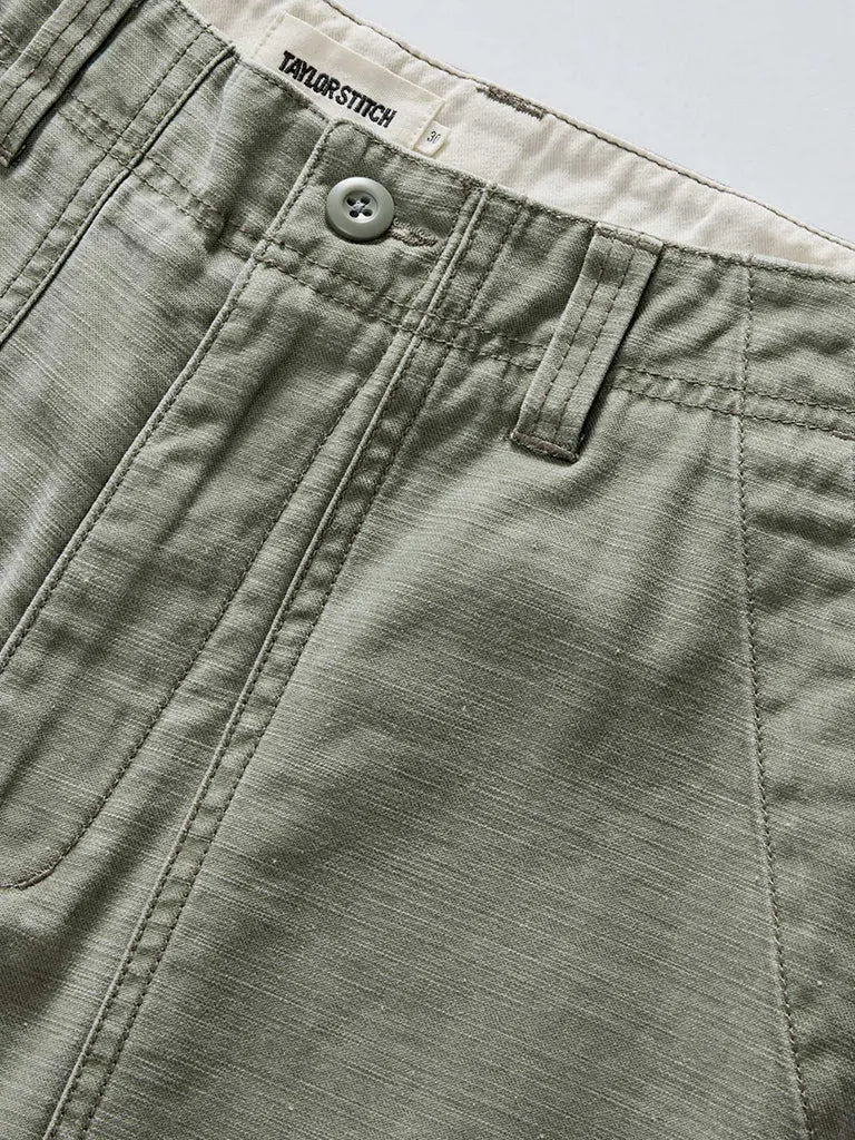 Surplus Short- Feild Olive Reverse Sateen Taylor Stitch