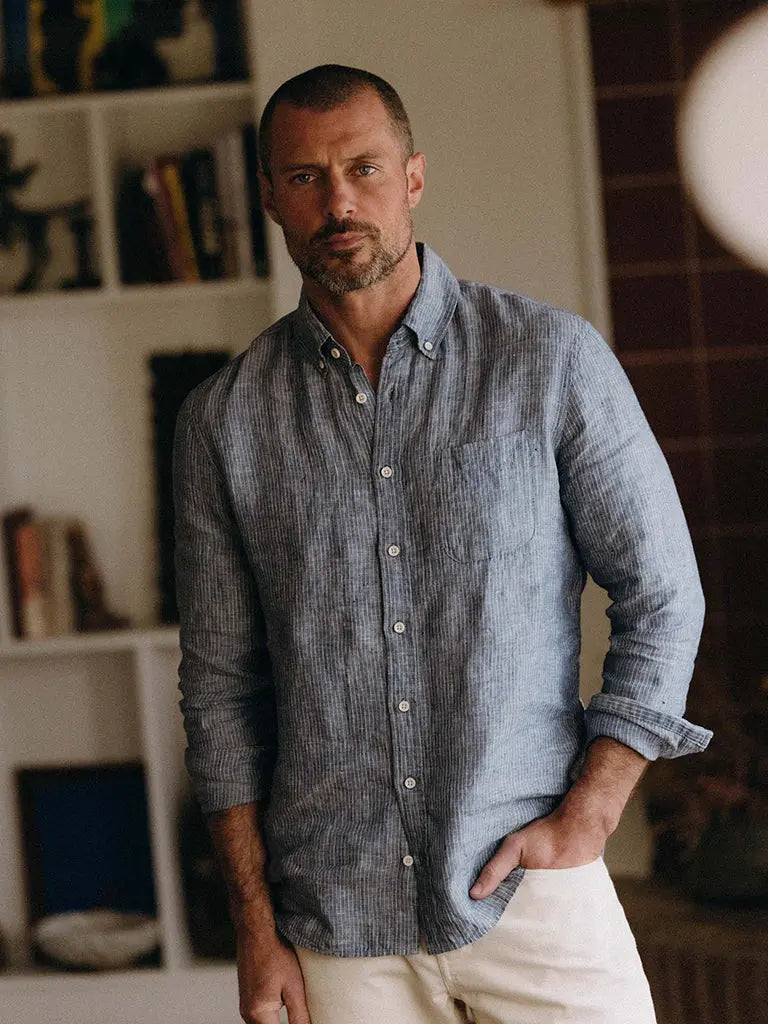 Jack Shirt- Sky Stripe Linen Taylor Stitch
