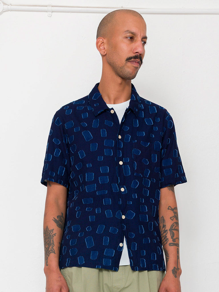 Gabe Shirt- Indigo Irregular Dot Folk Shirts