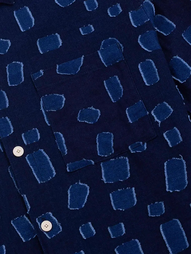 Gabe Shirt- Indigo Irregular Dot Folk Shirts