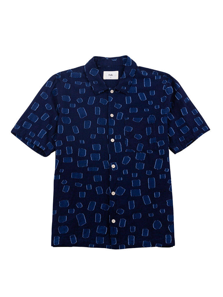 Gabe Shirt- Indigo Irregular Dot Folk Shirts