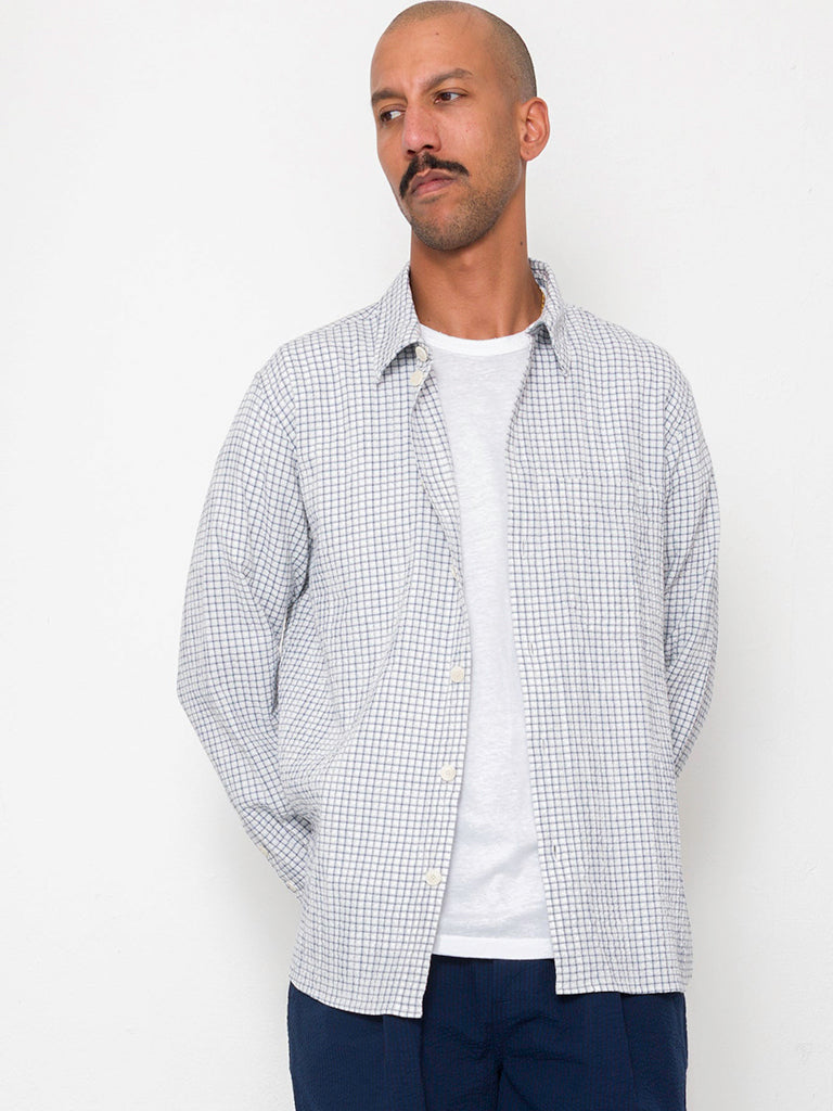 Easy Fit Shirt- Soft Blue Mini Check Folk Shirts